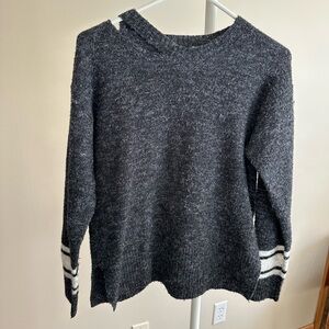 Heartloom Charcoal Sweater with White Striped Sleeves